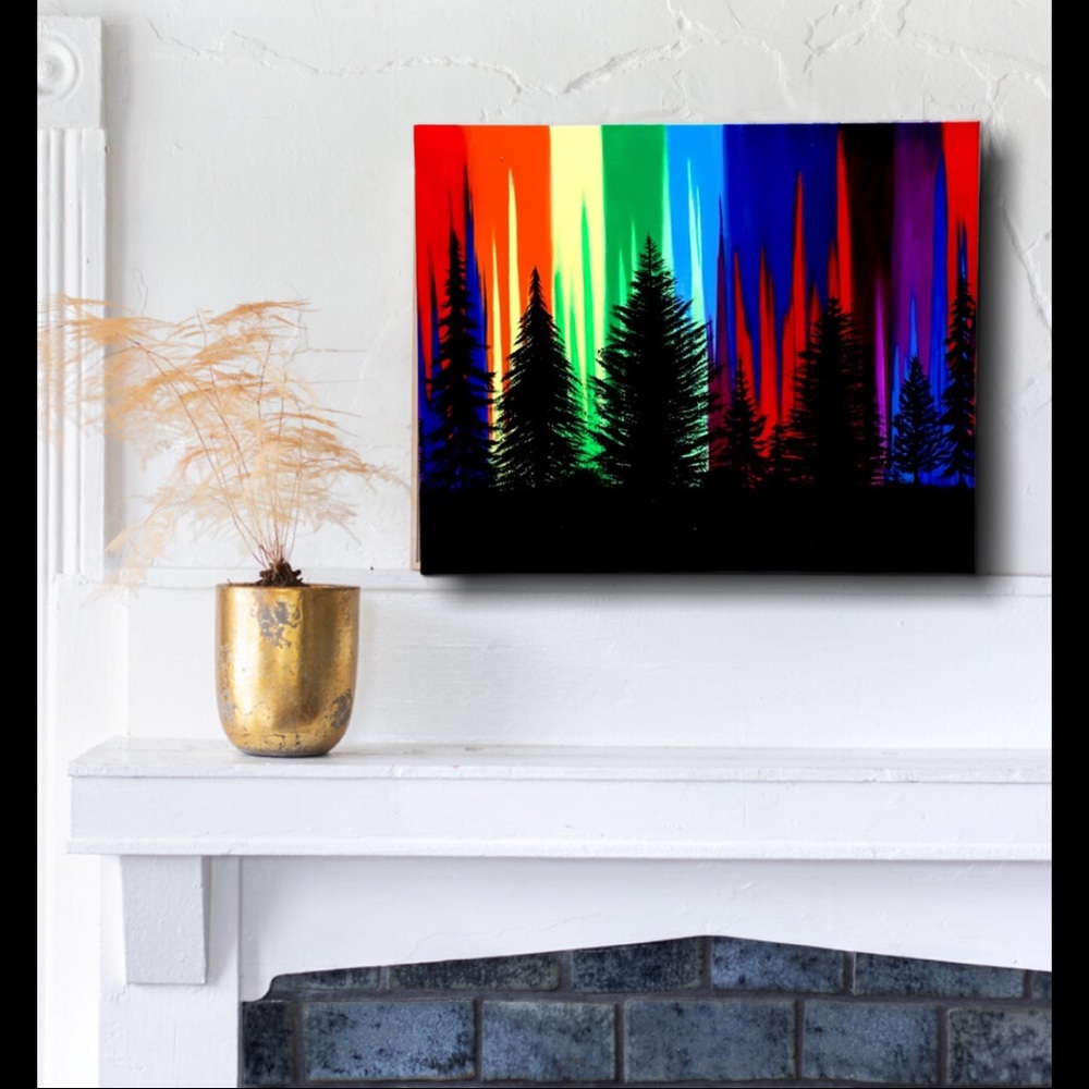 Original Northern Fire Sky Painting on Canvas